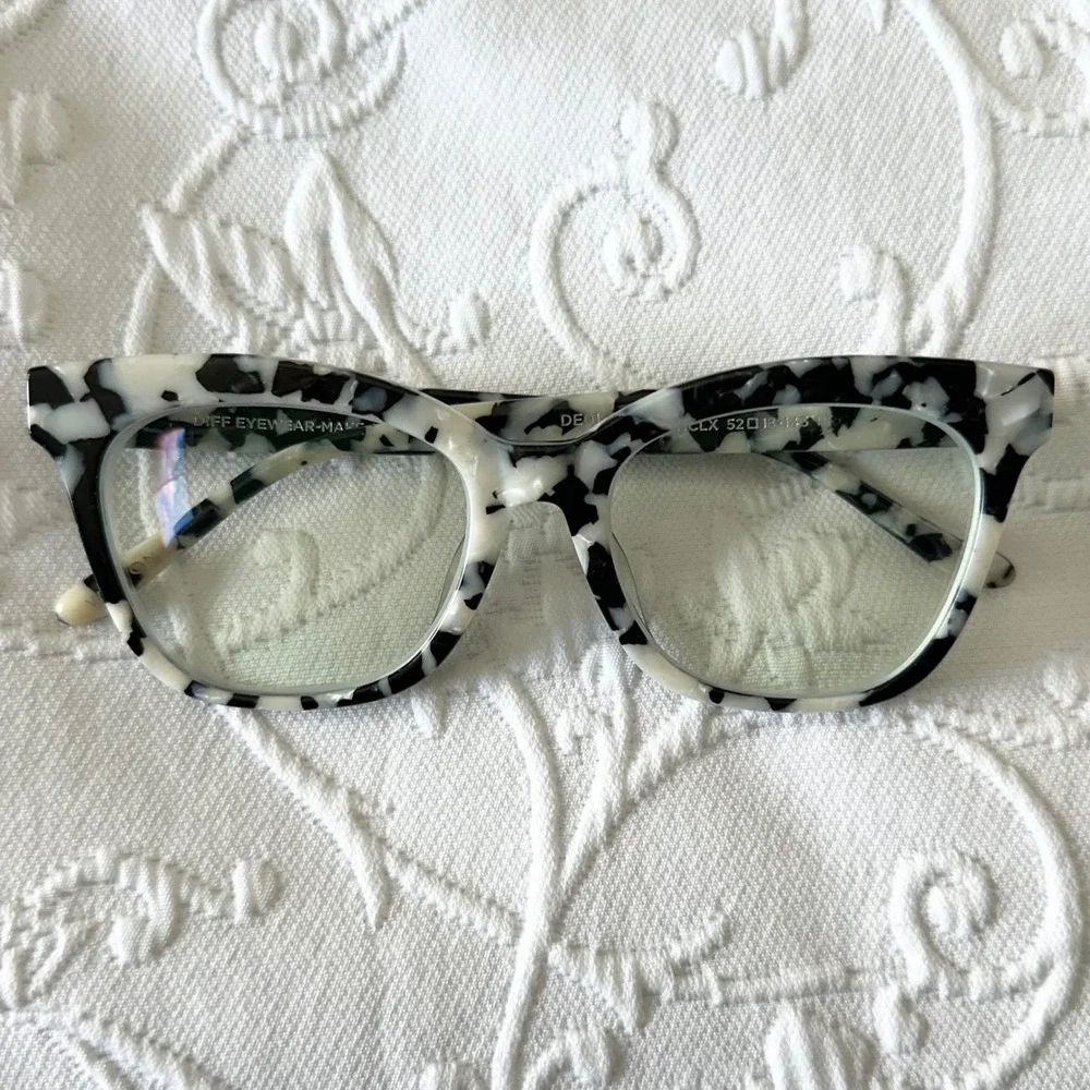 DIFF Eyewear Winston Black & White Rich‎ Hide Cow Hide Cat Eye/ Square Frames